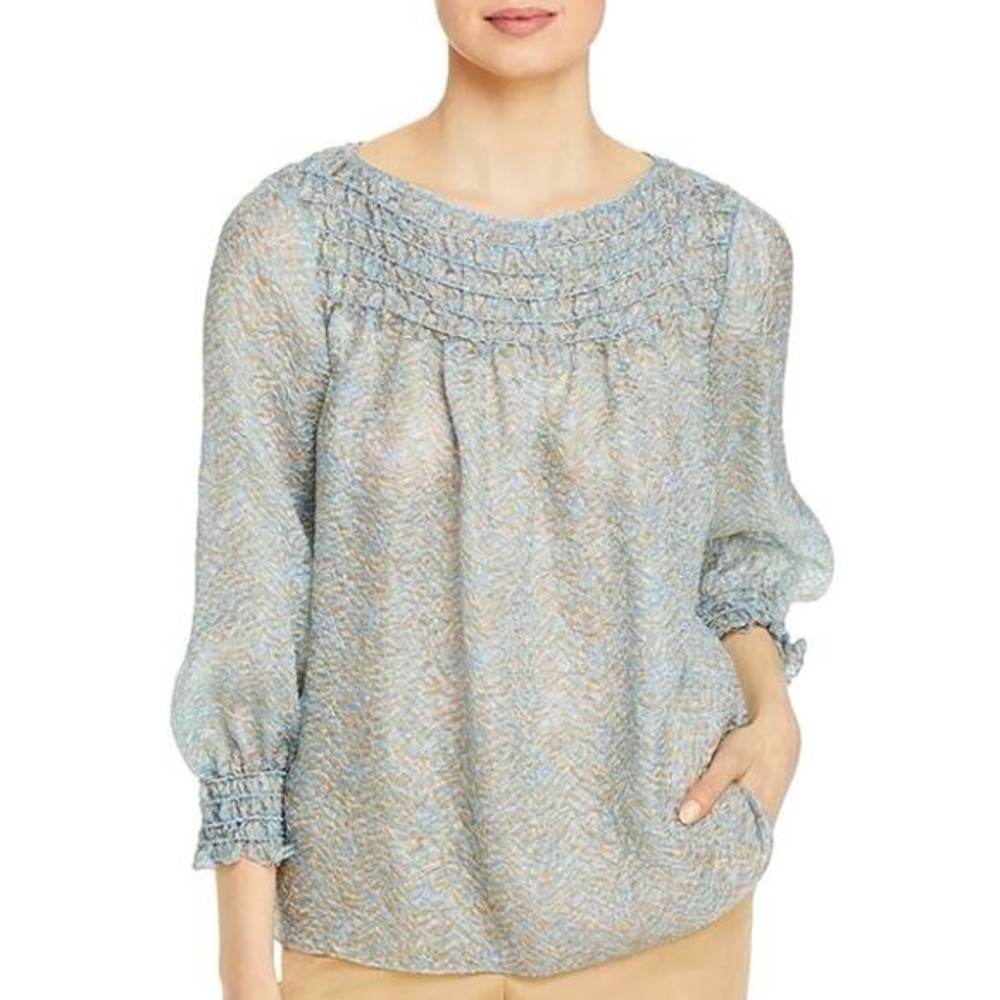 Lafayette 148 Blue and Gold Blouse